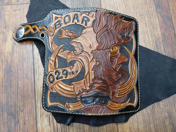 BURN BURN カービングレザーウォレット  BOAR イボイノシシ ハーフスカル